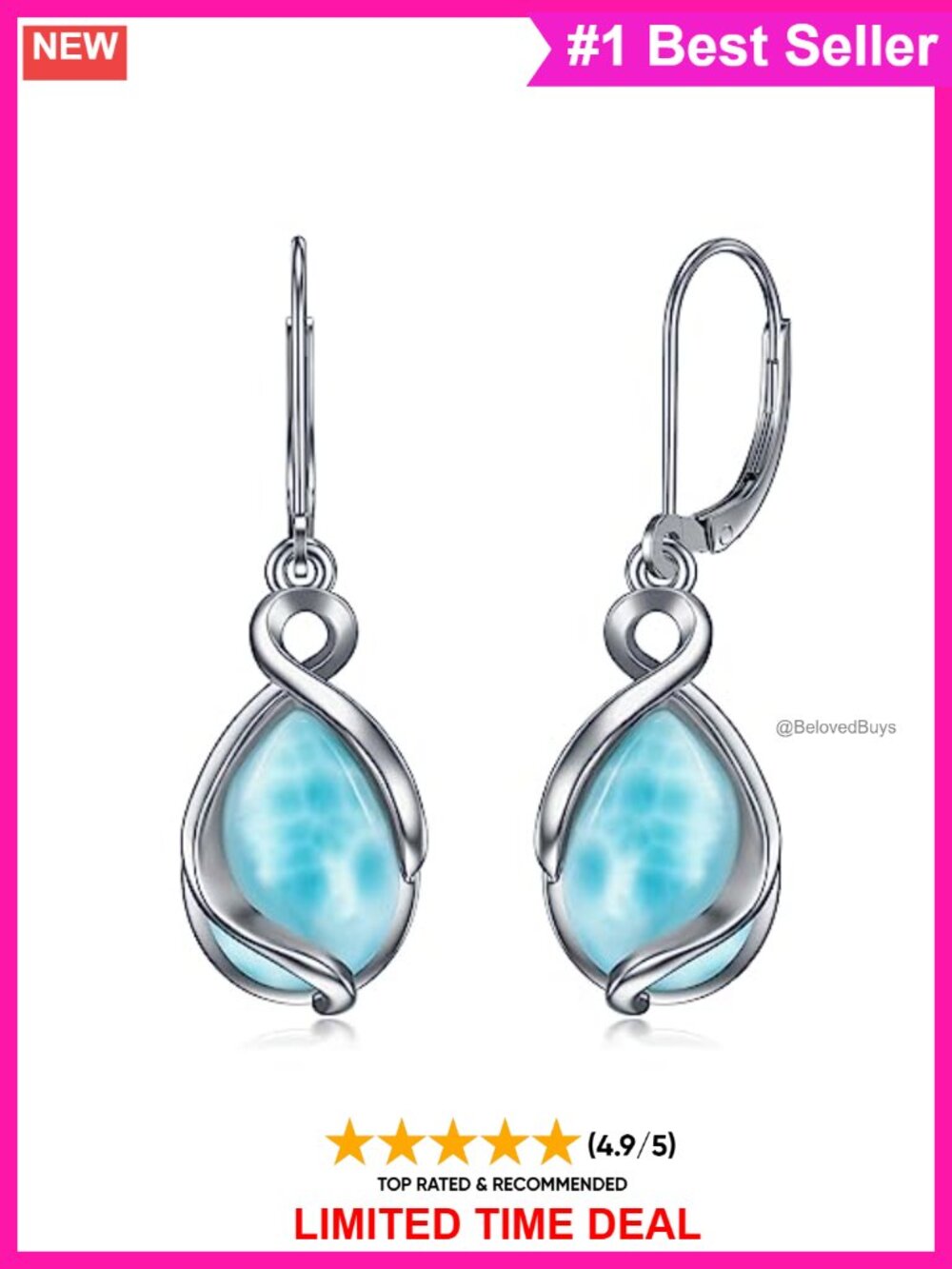 Sterling Silver Larimar Teardrop Dangle Drop Earrings Hypoallergenic Jewelry